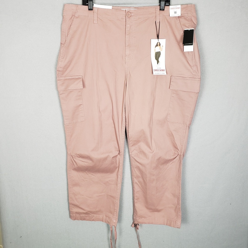 Celebrity Pink High Rise Cargo Skinny Crop Pants Sienna Tan Coastal Size 18 NWT